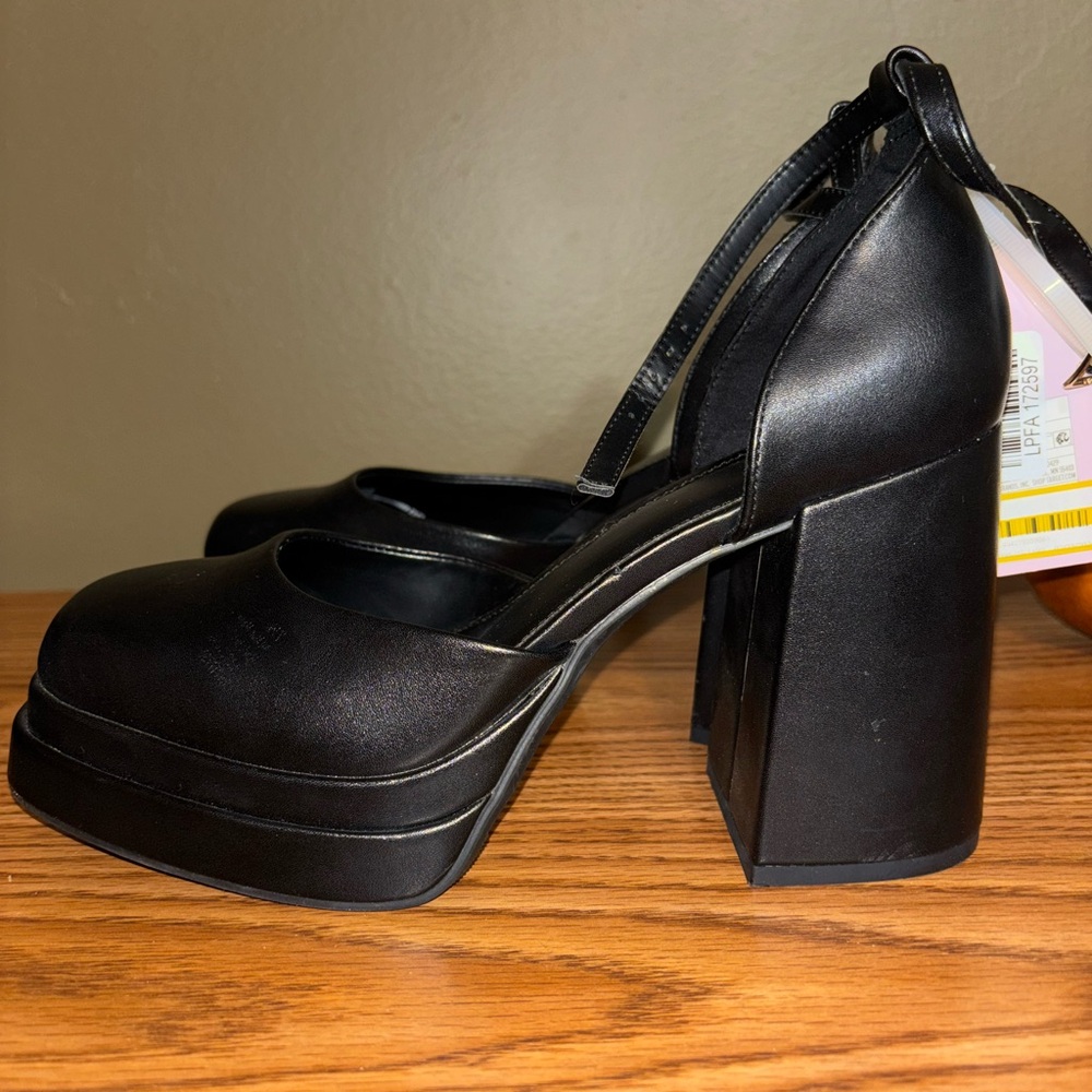 wild fable Black Platform Block Heel Ankle-Strap Pumps